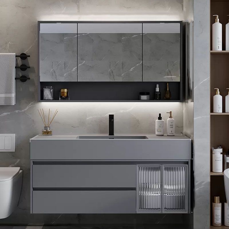 Grey Wall Mounted Standard Modern Single-Sink Open Console with Sink Set Clearhalo 'Bathroom Remodel & Bathroom Fixtures' 'Bathroom Vanities' 'bathroom_vanities' 'Home Improvement' 'home_improvement' 'home_improvement_bathroom_vanities' 1200x1200_afc1b245-41b6-43ed-9021-1a59976eb654
