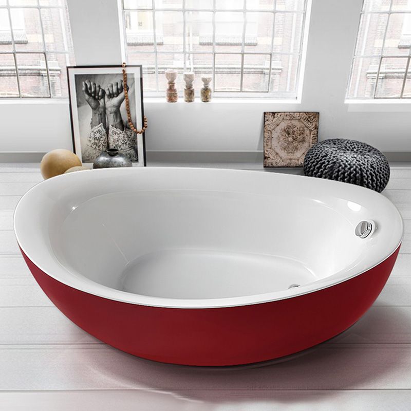 Modern White Ellipse Acrylic Bathtub Freestand Soaking Bathtub with Drain Bath Tub Clearhalo 'Bathroom Remodel & Bathroom Fixtures' 'Bathtubs' 'Home Improvement' 'home_improvement' 'home_improvement_bathtubs' 'Showers & Bathtubs' 1200x1200_afdaa622-a3fd-4765-aef8-beefac0f7d0c