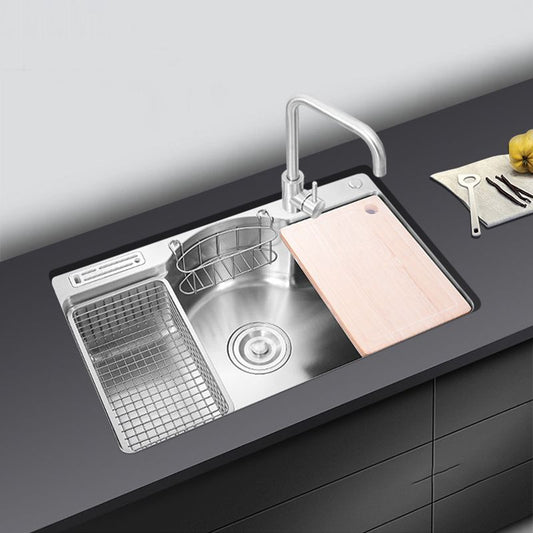 Stainless Steel 31" X 19" Kitchen Sink Single Bowl Drop-in Sink in Chrome and Black Clearhalo 'Home Improvement' 'home_improvement' 'home_improvement_kitchen_sinks' 'Kitchen Remodel & Kitchen Fixtures' 'Kitchen Sinks & Faucet Components' 'Kitchen Sinks' 'kitchen_sinks' 1200x1200_b0f194f2-e30f-4e5b-b08b-9595d70d75c4