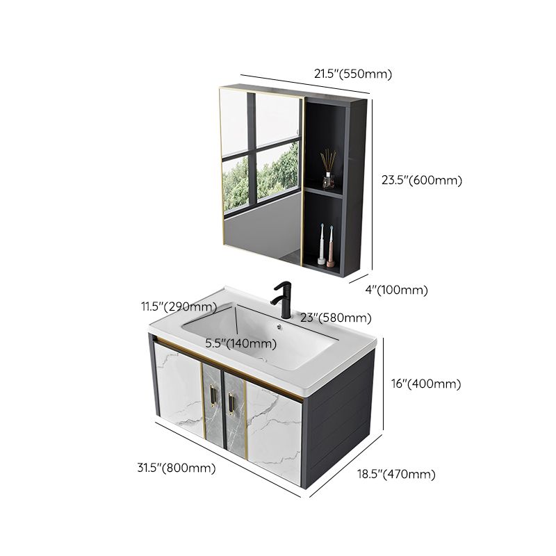 Vanity Set Wall Mounted Drawers Rectangular Ceramic Sink Vanity Set with Faucet Mirror Clearhalo 'Bathroom Remodel & Bathroom Fixtures' 'Bathroom Vanities' 'bathroom_vanities' 'Home Improvement' 'home_improvement' 'home_improvement_bathroom_vanities' 1200x1200_b11d4012-9a15-426f-84f5-d243a05365d8