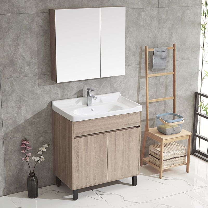 Wood Bathroom Vanity Rectangle Single Sink Mirror Freestanding Vanity Set with 2 Doors Clearhalo 'Bathroom Remodel & Bathroom Fixtures' 'Bathroom Vanities' 'bathroom_vanities' 'Home Improvement' 'home_improvement' 'home_improvement_bathroom_vanities' 1200x1200_b11dbeb2-304e-433e-9757-f2cecc1acc9e