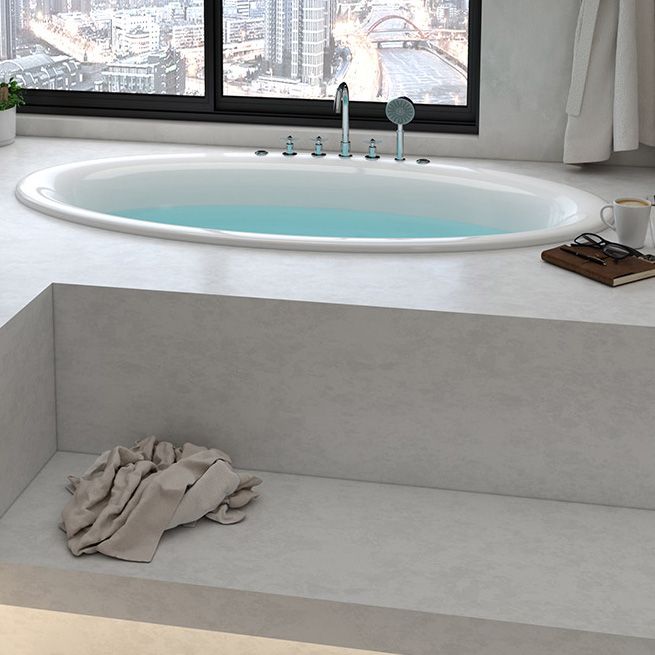 Drop in Soaking Bathtub White Oval Modern Back to Wall Acrylic Bath Clearhalo 'Bathroom Remodel & Bathroom Fixtures' 'Bathtubs' 'Home Improvement' 'home_improvement' 'home_improvement_bathtubs' 'Showers & Bathtubs' 1200x1200_b11de24b-a1f0-4308-bfa7-bb204bd80637