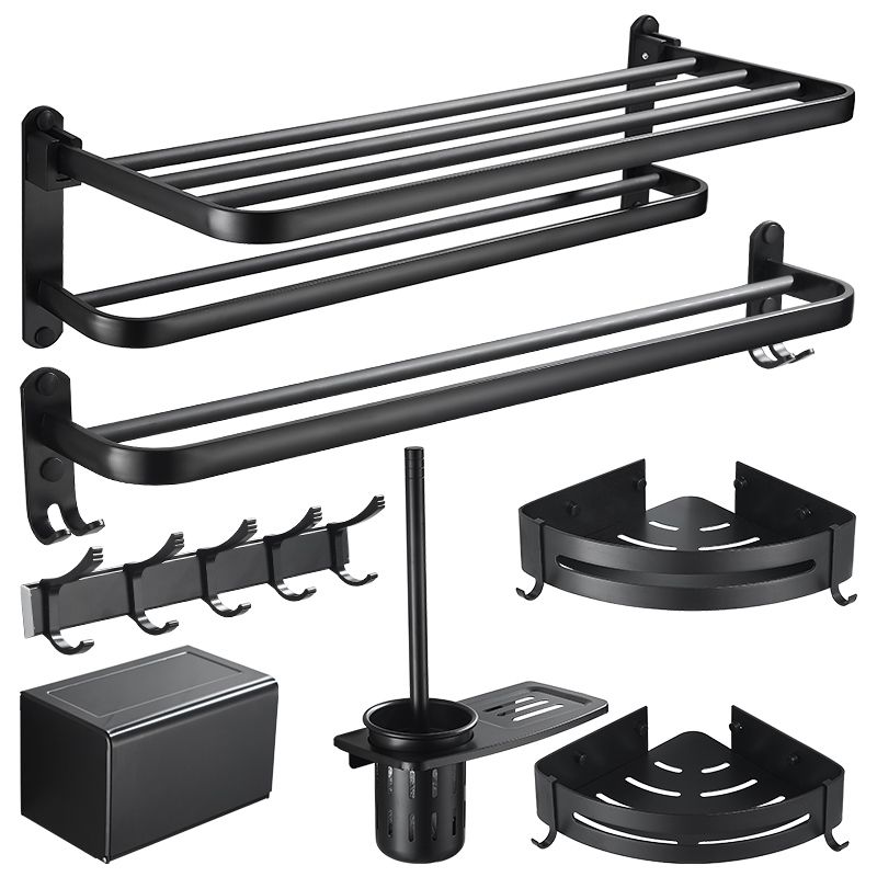 Modern Classic Bath Hardware Set Matte Black Robe Hooks/Towel Bar & Bath Shelf Clearhalo 'Bathroom Hardware Sets' 'Bathroom Hardware' 'Bathroom Remodel & Bathroom Fixtures' 'bathroom_hardware_sets' 'Home Improvement' 'home_improvement' 'home_improvement_bathroom_hardware_sets' 1200x1200_b142329b-9c2c-4012-9733-5927cf2cd72a