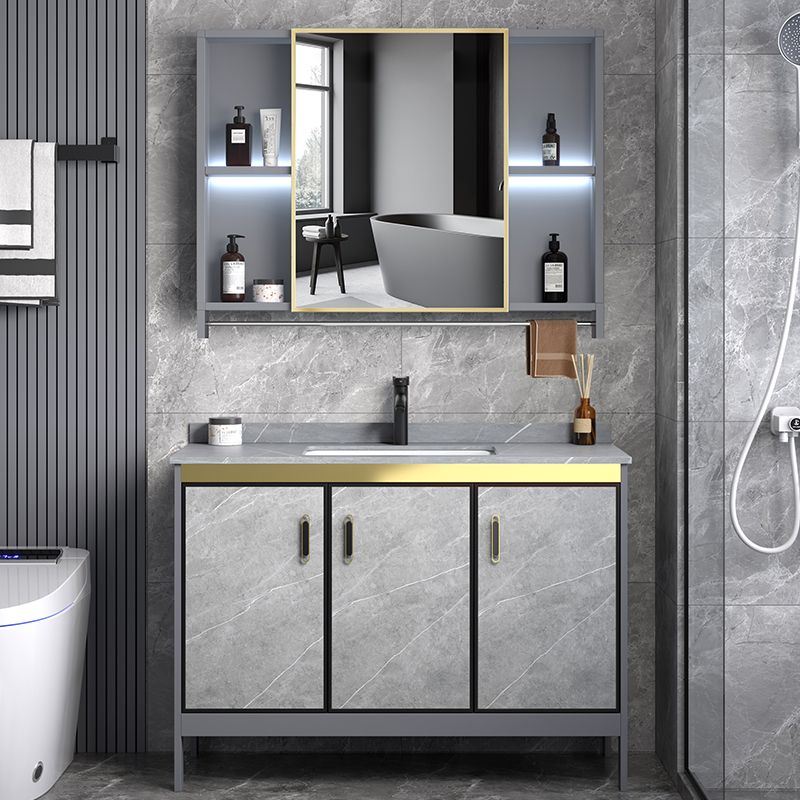 Metal Frame Vanity Grey Single Sink Rectangular Freestanding Mirror Vanity with Doors Clearhalo 'Bathroom Remodel & Bathroom Fixtures' 'Bathroom Vanities' 'bathroom_vanities' 'Home Improvement' 'home_improvement' 'home_improvement_bathroom_vanities' 1200x1200_b15e12b6-692a-464c-903c-dee89fbd3fd1