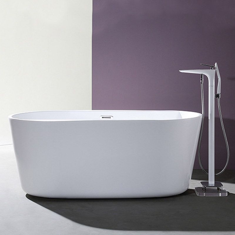 Modern Acrylic Ellipse Bathtub White Freestand Soaking Bathtub with Overflow Hole Clearhalo 'Bathroom Remodel & Bathroom Fixtures' 'Bathtubs' 'Home Improvement' 'home_improvement' 'home_improvement_bathtubs' 'Showers & Bathtubs' 1200x1200_b21f6d01-177d-4de6-9d64-72ca711c399d