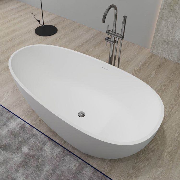 Modern White Ellipse Bathtub Freestanding Soaking Bathtub with Drain Bath Tub Clearhalo 'Bathroom Remodel & Bathroom Fixtures' 'Bathtubs' 'Home Improvement' 'home_improvement' 'home_improvement_bathtubs' 'Showers & Bathtubs' 1200x1200_b23ecfc5-fb46-4945-869f-1d5c23b9ba44