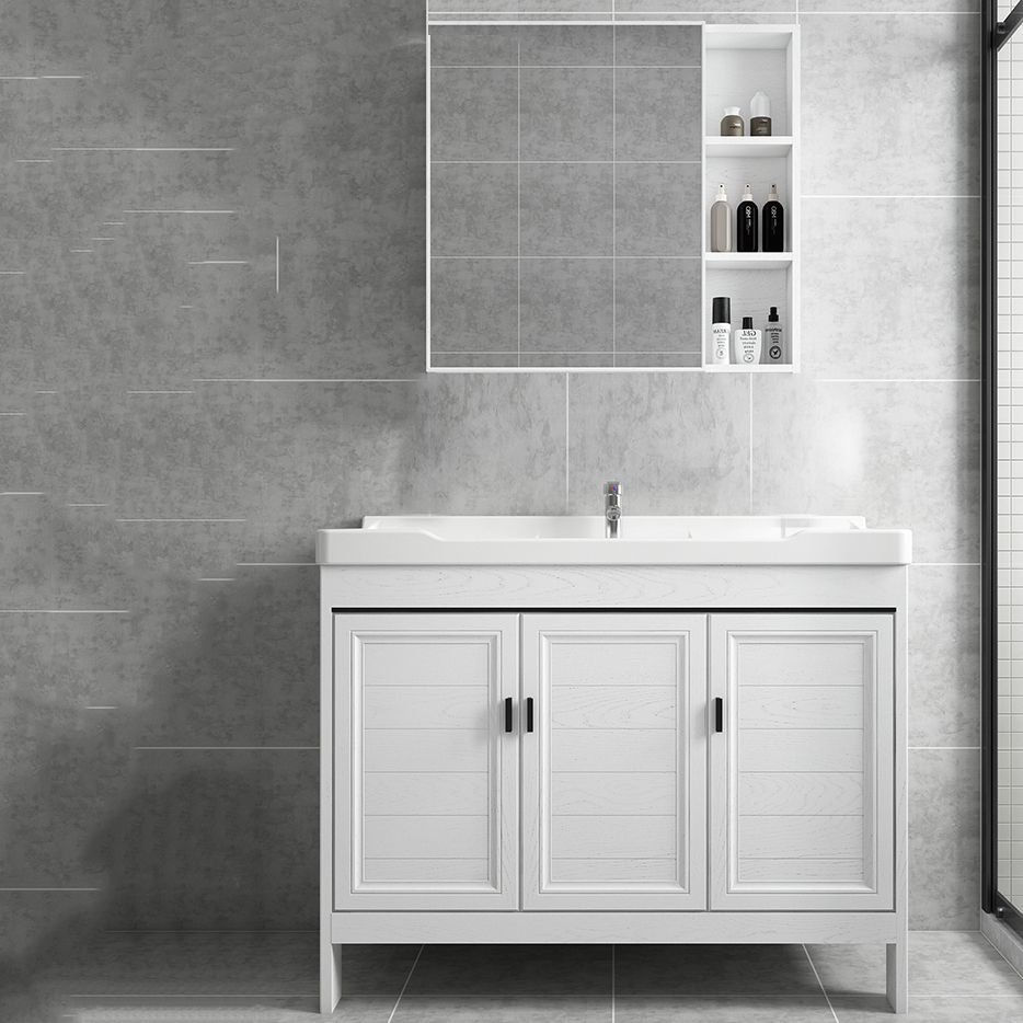 Freestanding Modern Vanity White Metal Frame Rectangular Sink Vanity Clearhalo 'Bathroom Remodel & Bathroom Fixtures' 'Bathroom Vanities' 'bathroom_vanities' 'Home Improvement' 'home_improvement' 'home_improvement_bathroom_vanities' 1200x1200_b25eb0fd-b396-4761-bf20-37c83b07443e