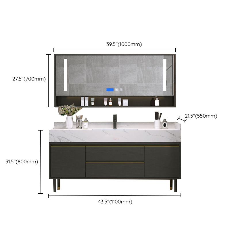 Metal Frame Vanity Drawers Rectangle Black Mirror Bathroom Vanity Set with 2 Doors Clearhalo 'Bathroom Remodel & Bathroom Fixtures' 'Bathroom Vanities' 'bathroom_vanities' 'Home Improvement' 'home_improvement' 'home_improvement_bathroom_vanities' 1200x1200_b268097e-b96c-4e11-8aab-756fb34cbb8e