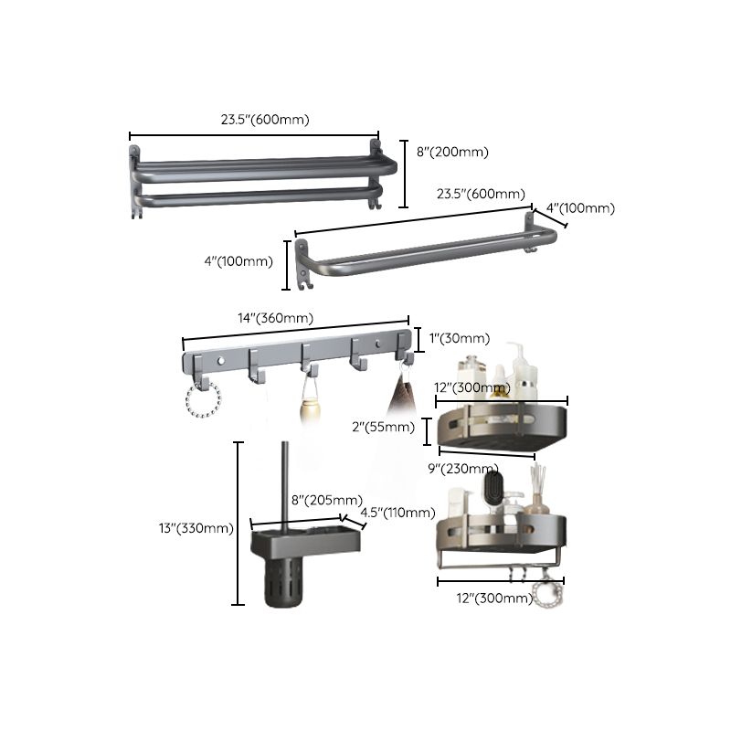 Modern Bathroom Accessories Hardware Set Grey Metal Bathroom Accessory Kit Anti-rust Clearhalo 'Bathroom Hardware Sets' 'Bathroom Hardware' 'Bathroom Remodel & Bathroom Fixtures' 'bathroom_hardware_sets' 'Home Improvement' 'home_improvement' 'home_improvement_bathroom_hardware_sets' 1200x1200_b2808f01-1faf-4097-ae8d-4a34aa3a5ef1