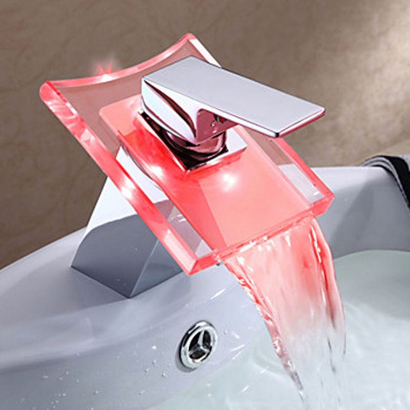 1-Handle Lavatory Faucet 1-Hole Copper Vessel Sink Faucet with LED Lighting Clearhalo 'Bathroom Remodel & Bathroom Fixtures' 'Bathroom Sink Faucets' 'Bathroom Sinks & Faucet Components' 'bathroom_sink_faucets' 'Home Improvement' 'home_improvement' 'home_improvement_bathroom_sink_faucets' 1200x1200_b2bf332b-3123-4b29-aed0-db11616f49bc