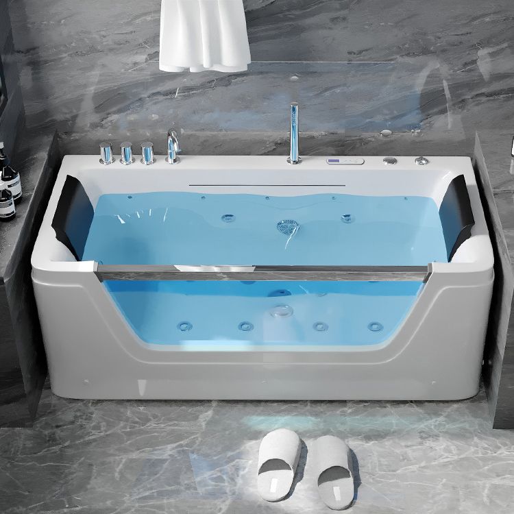 Modern Rectangle Acrylic Bathtub Back to Wall with Massage Device and Drain Bath Tub Clearhalo 'Bathroom Remodel & Bathroom Fixtures' 'Bathtubs' 'Home Improvement' 'home_improvement' 'home_improvement_bathtubs' 'Showers & Bathtubs' 1200x1200_b2c9f240-a258-4488-a6f7-9915e000669e