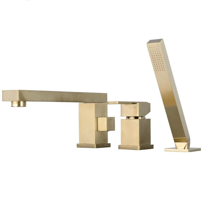 Contemporary Bath Faucet Deck Mount Plain Bathtub Faucet with Knob Handles Clearhalo 'Bathroom Remodel & Bathroom Fixtures' 'Bathtub Faucets' 'bathtub_faucets' 'Home Improvement' 'home_improvement' 'home_improvement_bathtub_faucets' 1200x1200_b2ce214a-a795-41e9-bd03-209bd1c80e60