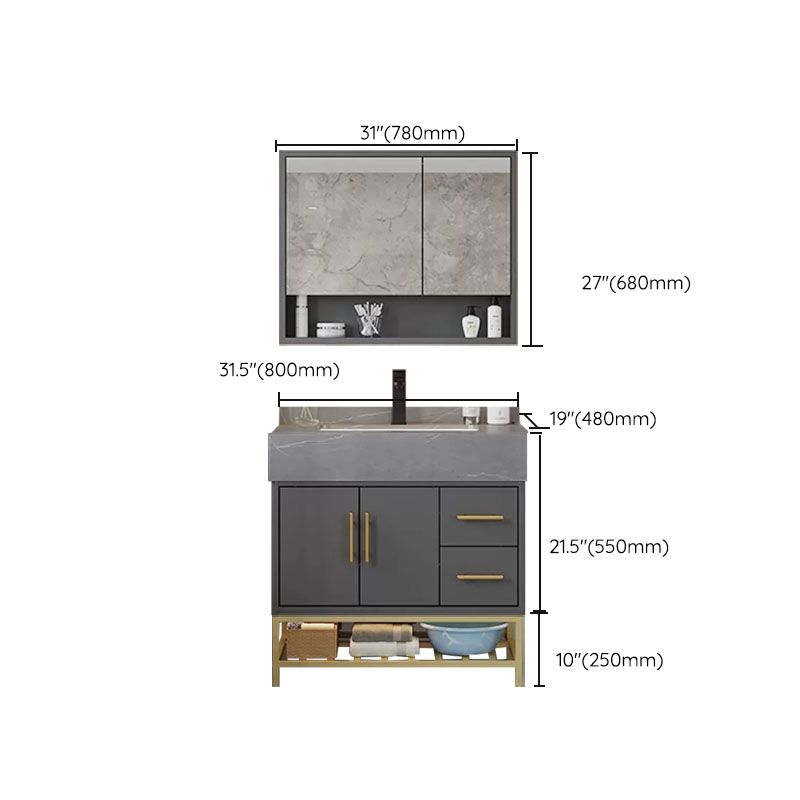Grey Modern Wood Single-Sink Rectangular Open Console with Sink Set Clearhalo 'Bathroom Remodel & Bathroom Fixtures' 'Bathroom Vanities' 'bathroom_vanities' 'Home Improvement' 'home_improvement' 'home_improvement_bathroom_vanities' 1200x1200_b35fc273-cb6b-4a22-bb07-997f39e75491