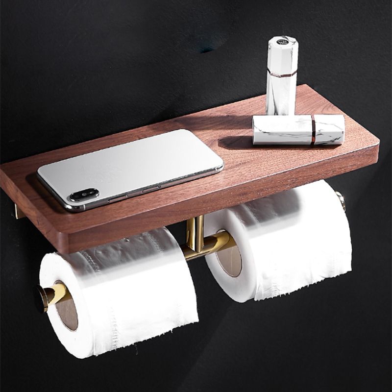 Polished Brass Bathroom Hardware Set Metal & Wood Bathroom Set with Bath Shelf/Towel Bar Clearhalo 'Bathroom Hardware Sets' 'Bathroom Hardware' 'Bathroom Remodel & Bathroom Fixtures' 'bathroom_hardware_sets' 'Home Improvement' 'home_improvement' 'home_improvement_bathroom_hardware_sets' 1200x1200_b3c733da-6578-4c11-b06c-146a085ffb62