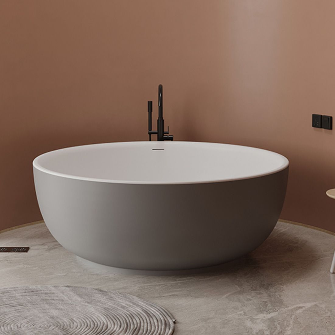 Round Antique Finish Soaking Bath Stand Alone Modern Bath Tub Clearhalo 'Bathroom Remodel & Bathroom Fixtures' 'Bathtubs' 'Home Improvement' 'home_improvement' 'home_improvement_bathtubs' 'Showers & Bathtubs' 1200x1200_b3d08fd9-d640-4795-95ad-961b8b4907bd