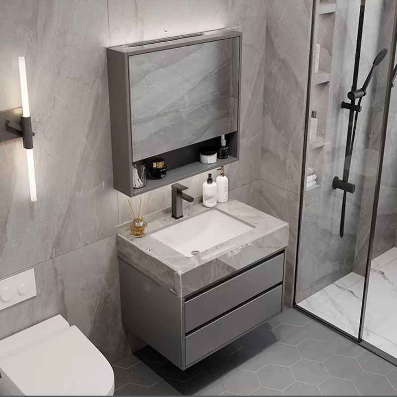 Grey Wall Mounted Standard Modern Bathroom Vanity with Soft Close Door Clearhalo 'Bathroom Remodel & Bathroom Fixtures' 'Bathroom Vanities' 'bathroom_vanities' 'Home Improvement' 'home_improvement' 'home_improvement_bathroom_vanities' 1200x1200_b3dc0456-4b2d-41af-a220-a110c378fe38