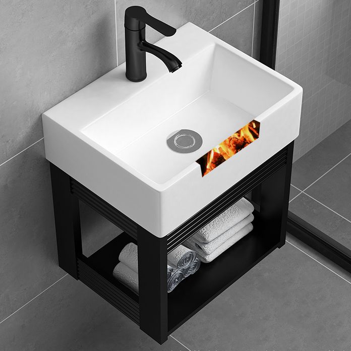 Black Bath Vanity Rectangular Single Sink Wall Mounted Metal Frame Bathroom Vanity Clearhalo 'Bathroom Remodel & Bathroom Fixtures' 'Bathroom Vanities' 'bathroom_vanities' 'Home Improvement' 'home_improvement' 'home_improvement_bathroom_vanities' 1200x1200_b45e414e-1010-46bd-83c9-ae9a5033cb56