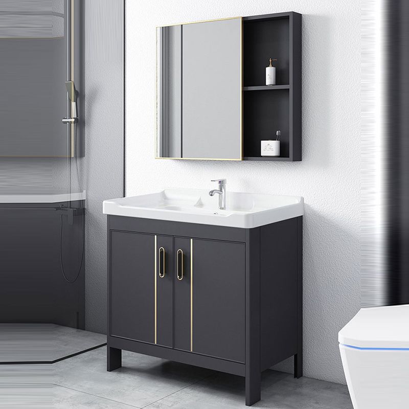 Metal Bathroom Vanity Set 2 Doors Freestanding Rectangle Single Sink Bathroom with Mirror Clearhalo 'Bathroom Remodel & Bathroom Fixtures' 'Bathroom Vanities' 'bathroom_vanities' 'Home Improvement' 'home_improvement' 'home_improvement_bathroom_vanities' 1200x1200_b46398ef-b8a0-4a0b-8bdc-26ebef592e76