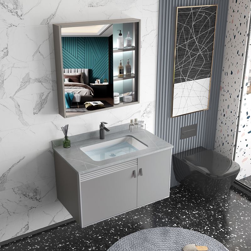 Metal Base Sink Vanity Modern Wall Mount Gray Single-Sink Rectangular Vanity Set Clearhalo 'Bathroom Remodel & Bathroom Fixtures' 'Bathroom Vanities' 'bathroom_vanities' 'Home Improvement' 'home_improvement' 'home_improvement_bathroom_vanities' 1200x1200_b5016b5e-0f48-45c5-9d6d-642b74220676