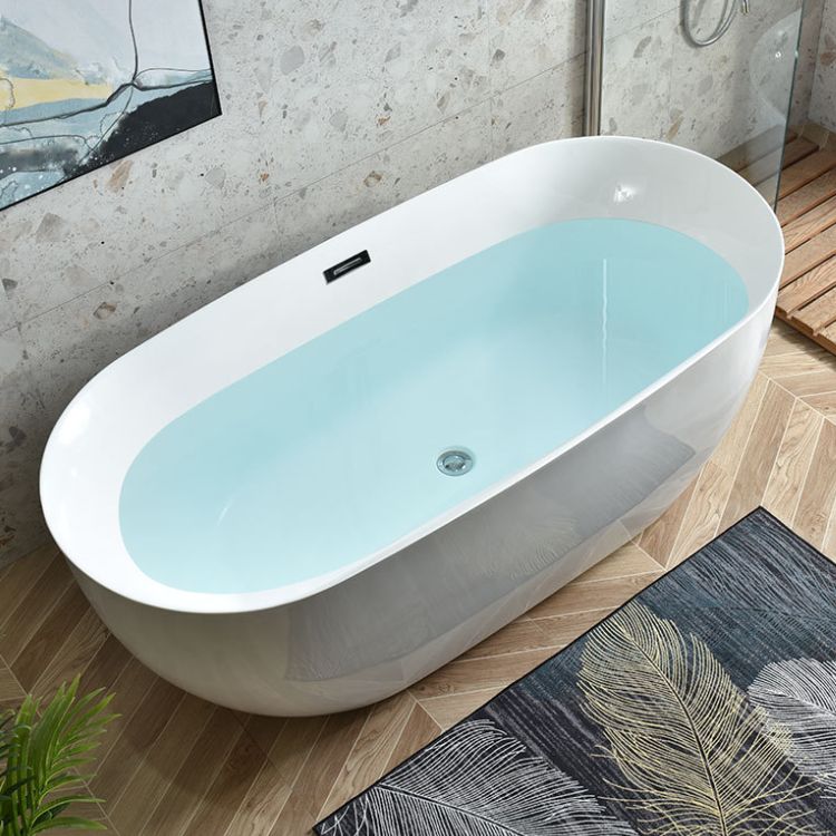 Freestanding Acrylic Bath White Oval Modern Back to Wall Bathtub Clearhalo 'Bathroom Remodel & Bathroom Fixtures' 'Bathtubs' 'Home Improvement' 'home_improvement' 'home_improvement_bathtubs' 'Showers & Bathtubs' 1200x1200_b5e48d67-3857-4dde-961a-97e2ddeb1fc2