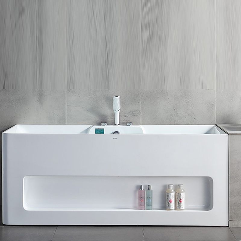 Modern Style Acrylic Bathtub Rectangle Back to Wall Bathroom Bathtub in White Clearhalo 'Bathroom Remodel & Bathroom Fixtures' 'Bathtubs' 'Home Improvement' 'home_improvement' 'home_improvement_bathtubs' 'Showers & Bathtubs' 1200x1200_b738ebec-5ab7-4f00-aeb8-dd7709738137