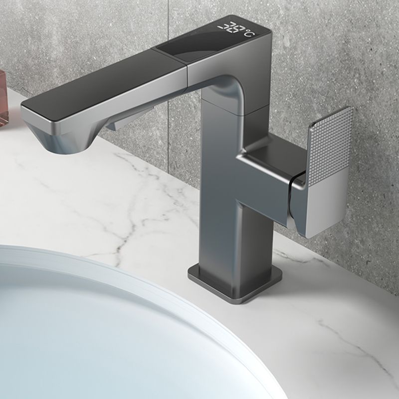 Modern Lever Handles Sink Faucet With Digital Display Square Brass Bathroom Sink Faucet Clearhalo 'Bathroom Remodel & Bathroom Fixtures' 'Bathroom Sink Faucets' 'Bathroom Sinks & Faucet Components' 'bathroom_sink_faucets' 'Home Improvement' 'home_improvement' 'home_improvement_bathroom_sink_faucets' 1200x1200_b749298b-1a5f-4f59-8c8a-7eaf0d75caf8