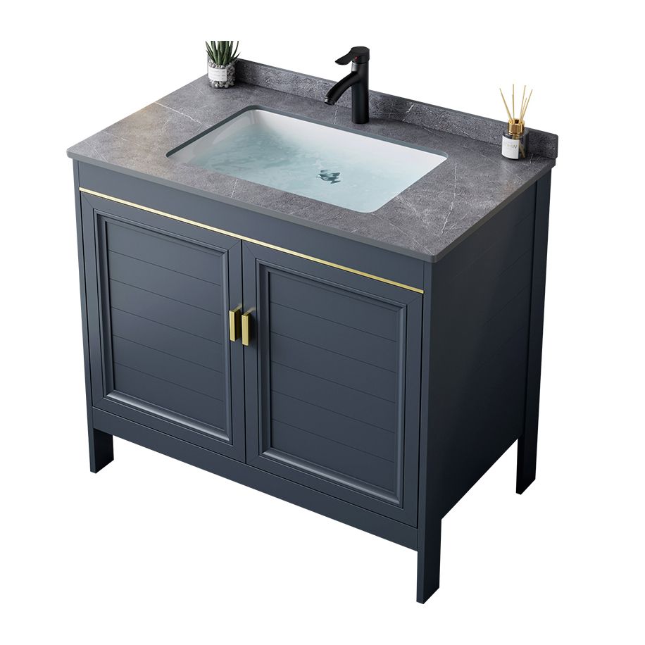 Blue Bath Vanity Freestanding Rectangular 2 Doors Single Sink Metal Frame Bathroom Vanity Clearhalo 'Bathroom Remodel & Bathroom Fixtures' 'Bathroom Vanities' 'bathroom_vanities' 'Home Improvement' 'home_improvement' 'home_improvement_bathroom_vanities' 1200x1200_b7617cbc-98a2-4db0-b4aa-e1795f3e1211