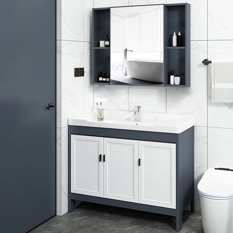 Mirror Bathroom Vanity Freestanding Rectangular Single Sink Metal Frame Vanity with Doors Clearhalo 'Bathroom Remodel & Bathroom Fixtures' 'Bathroom Vanities' 'bathroom_vanities' 'Home Improvement' 'home_improvement' 'home_improvement_bathroom_vanities' 1200x1200_b77a6858-5c21-4da6-818a-397606c2c7de