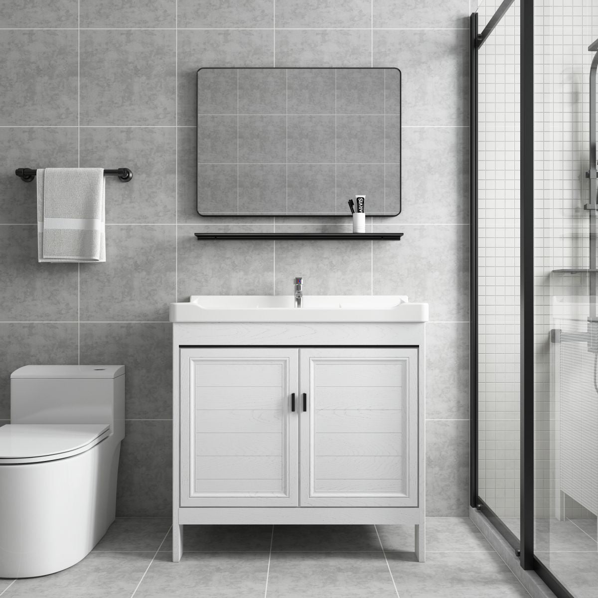 Freestanding Modern Vanity White Metal Frame Rectangular Sink Vanity Clearhalo 'Bathroom Remodel & Bathroom Fixtures' 'Bathroom Vanities' 'bathroom_vanities' 'Home Improvement' 'home_improvement' 'home_improvement_bathroom_vanities' 1200x1200_b7c965dd-8241-4276-a525-c54ae115b941