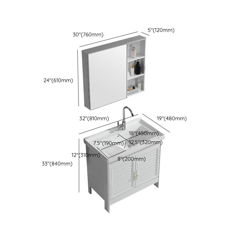 Metal Frame Vanity White Freestanding Rectangular Single Sink Glam Bath Vanity with Doors Clearhalo 'Bathroom Remodel & Bathroom Fixtures' 'Bathroom Vanities' 'bathroom_vanities' 'Home Improvement' 'home_improvement' 'home_improvement_bathroom_vanities' 1200x1200_b7fb32f1-8d45-4f0a-96be-2bcc6df50686