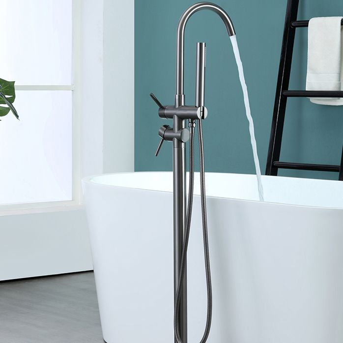 Floor Mounted Metal Freestanding Tub Filler Two Handles Freestanding Tub Filler Trim Clearhalo 'Bathroom Remodel & Bathroom Fixtures' 'Bathtub Faucets' 'bathtub_faucets' 'Home Improvement' 'home_improvement' 'home_improvement_bathtub_faucets' 1200x1200_b848c0d9-17cc-42a3-ab50-a66be8175563