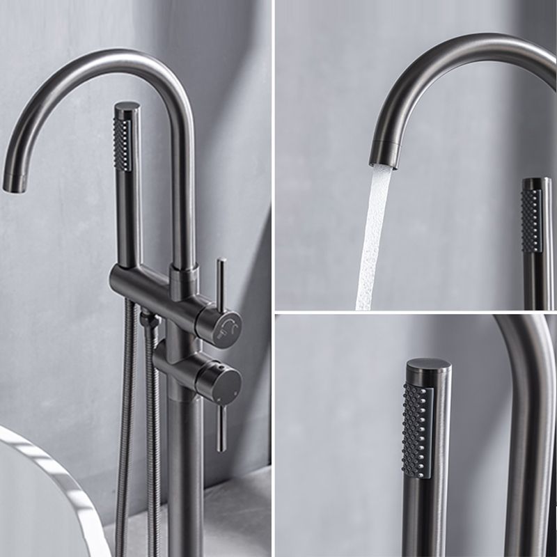 Floor Mounted Metal Freestanding Tub Filler High Arc Freestanding Faucet with Hose Clearhalo 'Bathroom Remodel & Bathroom Fixtures' 'Bathtub Faucets' 'bathtub_faucets' 'Home Improvement' 'home_improvement' 'home_improvement_bathtub_faucets' 1200x1200_b86d3deb-e311-42fc-af8f-2adfd2121165