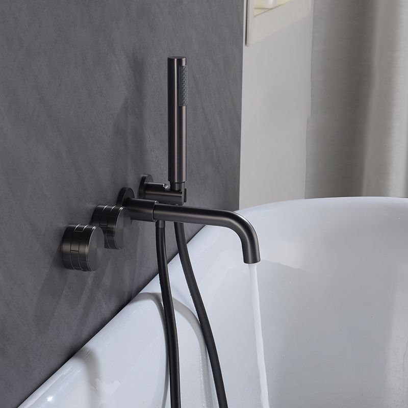 Modern Wall Mounted Metal Tub Filler Trim Low Arc Bathroom Faucet Clearhalo 'Bathroom Remodel & Bathroom Fixtures' 'Bathtub Faucets' 'bathtub_faucets' 'Home Improvement' 'home_improvement' 'home_improvement_bathtub_faucets' 1200x1200_b8be09ee-99bd-478b-ae5b-cf6065fec33b