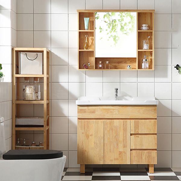 Wood Modern Bathroom Vanity Freestanding Sink Vanity with Mirror ...