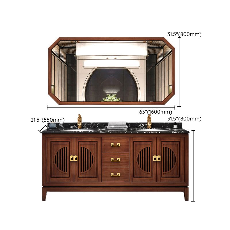 Vintage Bathroom Vanity Sink Wooden Round Ceramic Sink Drawer Vanity Sink with Faucet Clearhalo 'Bathroom Remodel & Bathroom Fixtures' 'Bathroom Vanities' 'bathroom_vanities' 'Home Improvement' 'home_improvement' 'home_improvement_bathroom_vanities' 1200x1200_b908cd2f-78b3-44a5-811d-1cf5924a927a