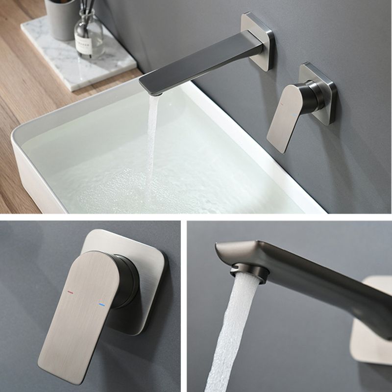 Square Single Handle Bathroom Faucet 2 Hole Wall Mounted Bathroom Faucet Clearhalo 'Bathroom Remodel & Bathroom Fixtures' 'Bathroom Sink Faucets' 'Bathroom Sinks & Faucet Components' 'bathroom_sink_faucets' 'Home Improvement' 'home_improvement' 'home_improvement_bathroom_sink_faucets' 1200x1200_b91fcdb6-a556-47c9-a869-6dd686ee2264