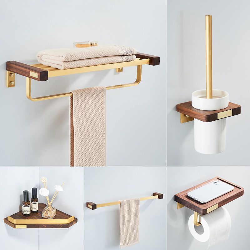 Wooden & Aluminum Bath Hardware Set Golden Bathroom Accessory Kit Clearhalo 'Bathroom Hardware Sets' 'Bathroom Hardware' 'Bathroom Remodel & Bathroom Fixtures' 'bathroom_hardware_sets' 'Home Improvement' 'home_improvement' 'home_improvement_bathroom_hardware_sets' 1200x1200_b92224e4-2d13-4b35-b369-efe2e398c334