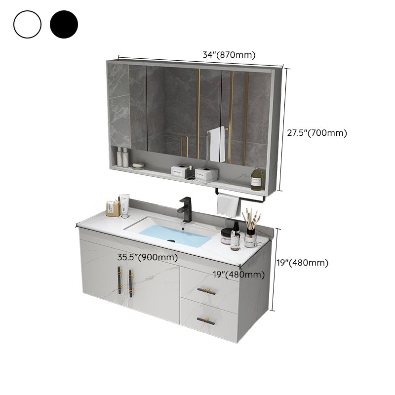 Stone Top Vanity Set Single Sink Mirror Drawers Wall-Mounted Rectangle Vanity with 2 Doors Clearhalo 'Bathroom Remodel & Bathroom Fixtures' 'Bathroom Vanities' 'bathroom_vanities' 'Home Improvement' 'home_improvement' 'home_improvement_bathroom_vanities' 1200x1200_b93c8844-8a24-4a68-8125-81642c954e02