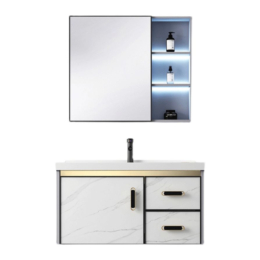 White Bath Vanity Single Sink Wall Mounted Faucet Drawers Metal Frame Vanity with Mirror Clearhalo 'Bathroom Remodel & Bathroom Fixtures' 'Bathroom Vanities' 'bathroom_vanities' 'Home Improvement' 'home_improvement' 'home_improvement_bathroom_vanities' 1200x1200_b948567f-00fe-478c-8065-f95f71d7eb2a