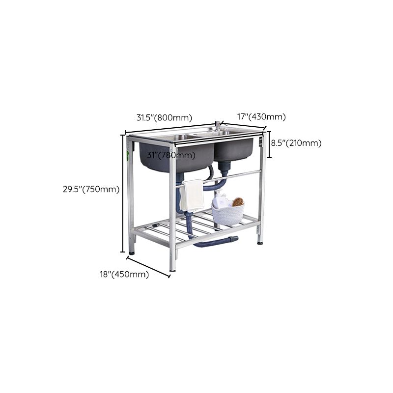 2-Bowl Sink Stainless Steel Kitchen Sink with Drain Assembly and Base Clearhalo 'Home Improvement' 'home_improvement' 'home_improvement_kitchen_sinks' 'Kitchen Remodel & Kitchen Fixtures' 'Kitchen Sinks & Faucet Components' 'Kitchen Sinks' 'kitchen_sinks' 1200x1200_b9918c86-1532-417a-9097-e8a3f8764420