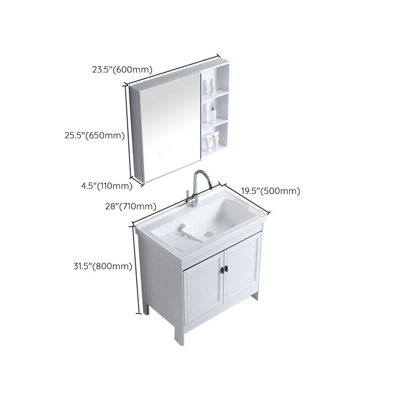 Rectangular White Vanity Freestanding Mirror Metal Frame Vanity with Soft Close Doors Clearhalo 'Bathroom Remodel & Bathroom Fixtures' 'Bathroom Vanities' 'bathroom_vanities' 'Home Improvement' 'home_improvement' 'home_improvement_bathroom_vanities' 1200x1200_ba526694-c772-4716-aeaf-23ccbbd4a73c