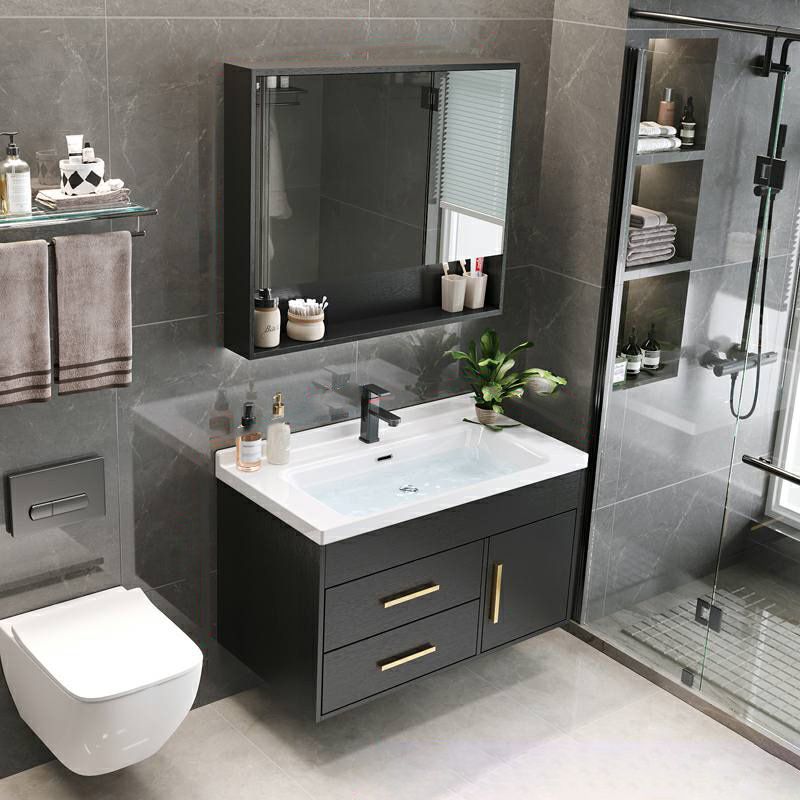 Single-Sink Black Solid Wood Modern Open Console with Sink Set Clearhalo 'Bathroom Remodel & Bathroom Fixtures' 'Bathroom Vanities' 'bathroom_vanities' 'Home Improvement' 'home_improvement' 'home_improvement_bathroom_vanities' 1200x1200_bac2456d-ca6c-4f50-97ea-00bbacd61d57