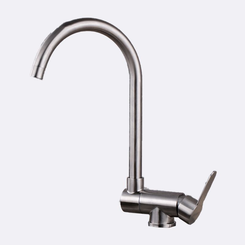 Modern Bar Faucet 1-Handle in Silver Kitchen Faucet with Supply Lines Clearhalo 'Home Improvement' 'home_improvement' 'home_improvement_kitchen_faucets' 'Kitchen Faucets' 'Kitchen Remodel & Kitchen Fixtures' 'Kitchen Sinks & Faucet Components' 'kitchen_faucets' 1200x1200_bad1b643-e929-4028-b8be-388e1c273321