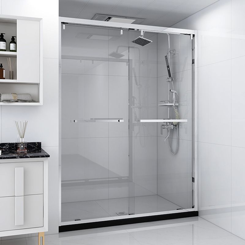 Tempered Glass Shower Bath Door Transparent Metal Semi Frameless Sliding Shower Door Clearhalo 'Bathroom Remodel & Bathroom Fixtures' 'Home Improvement' 'home_improvement' 'home_improvement_shower_tub_doors' 'Shower and Tub Doors' 'shower_tub_doors' 'Showers & Bathtubs' 1200x1200_bb03a08c-054f-4fd9-b971-8462f3d08a12