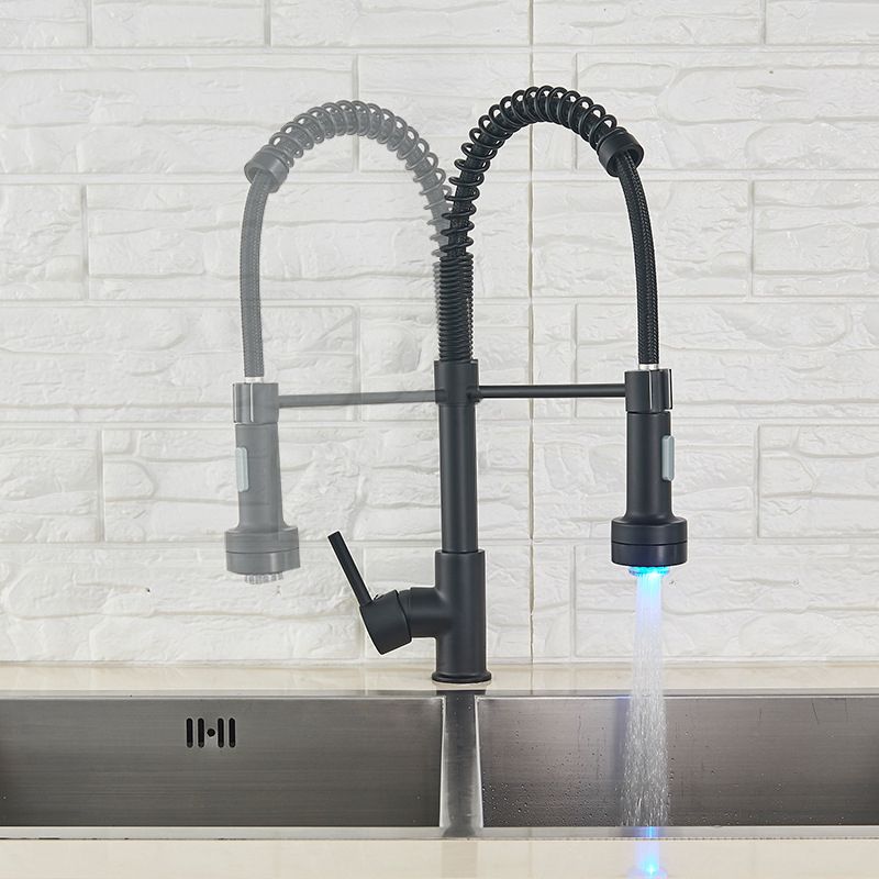 Brass Spring Spout Kitchen Faucet with Single Handle Kitchen Faucet with LED Lighting Clearhalo 'Home Improvement' 'home_improvement' 'home_improvement_kitchen_faucets' 'Kitchen Faucets' 'Kitchen Remodel & Kitchen Fixtures' 'Kitchen Sinks & Faucet Components' 'kitchen_faucets' 1200x1200_bb11d6eb-260d-4166-9b42-75449c96f07f