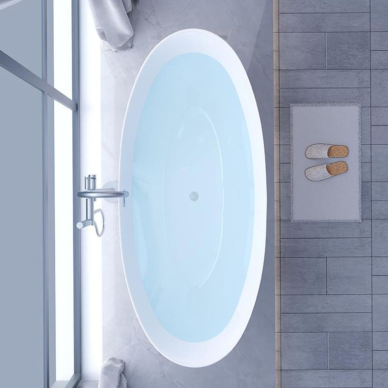 Modern White Acrylic Bathtub Ellipse Freestand Soaking Bathtub with Drain Bath Tub Clearhalo 'Bathroom Remodel & Bathroom Fixtures' 'Bathtubs' 'Home Improvement' 'home_improvement' 'home_improvement_bathtubs' 'Showers & Bathtubs' 1200x1200_bb1caf19-86e8-480c-ae0e-faa0d8e3ecf4