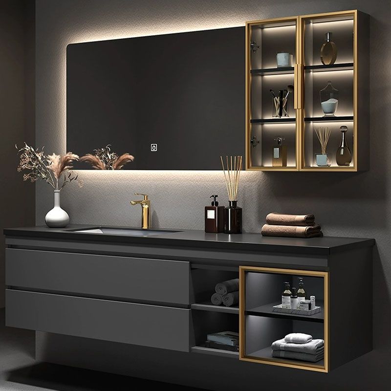 Wall Mount Modern Bathroom Sink Vanity with Faucet Sink Mirror Clearhalo 'Bathroom Remodel & Bathroom Fixtures' 'Bathroom Vanities' 'bathroom_vanities' 'Home Improvement' 'home_improvement' 'home_improvement_bathroom_vanities' 1200x1200_bb4f49c5-0fd2-41b1-96b7-79915e6b89aa