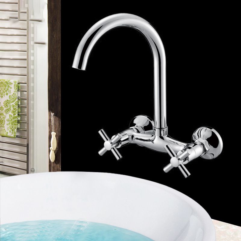 Modern 2-Handle Bathroom Sink Faucet 3 Hole Wall Mounted Bathroom Faucet with High-Arc Clearhalo 'bathroom_sink_faucets' 'Conjuntos de Torneiras de Lavatório e Banheiro' 'home_improvement' 'home_improvement_bathroom_sink_faucets' 'Mobiliário Doméstico' 'Página inicial' 'Renovação e equipamento de casa de banho' 'Torneira para lavatório de banheiro' 1200x1200_bb53237e-2722-45e6-99d3-f94a1d551d99