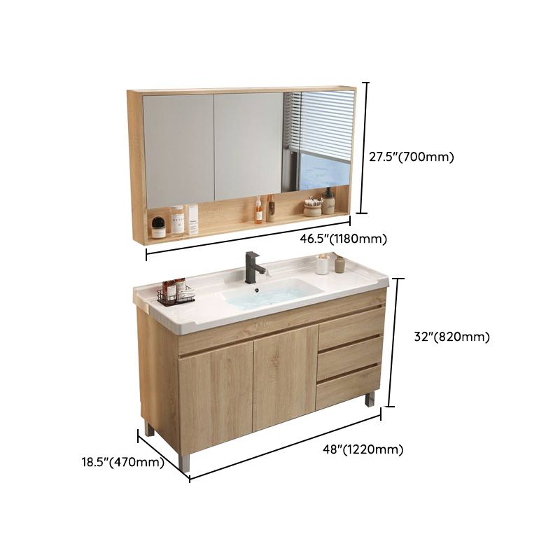 Wood Bathroom Vanity Set Mirror Rectangular Single Sink 2 Doors with Overflow Clearhalo 'Bathroom Remodel & Bathroom Fixtures' 'Bathroom Vanities' 'bathroom_vanities' 'Home Improvement' 'home_improvement' 'home_improvement_bathroom_vanities' 1200x1200_bba16bdd-d177-4950-8352-6584f94c2d7d