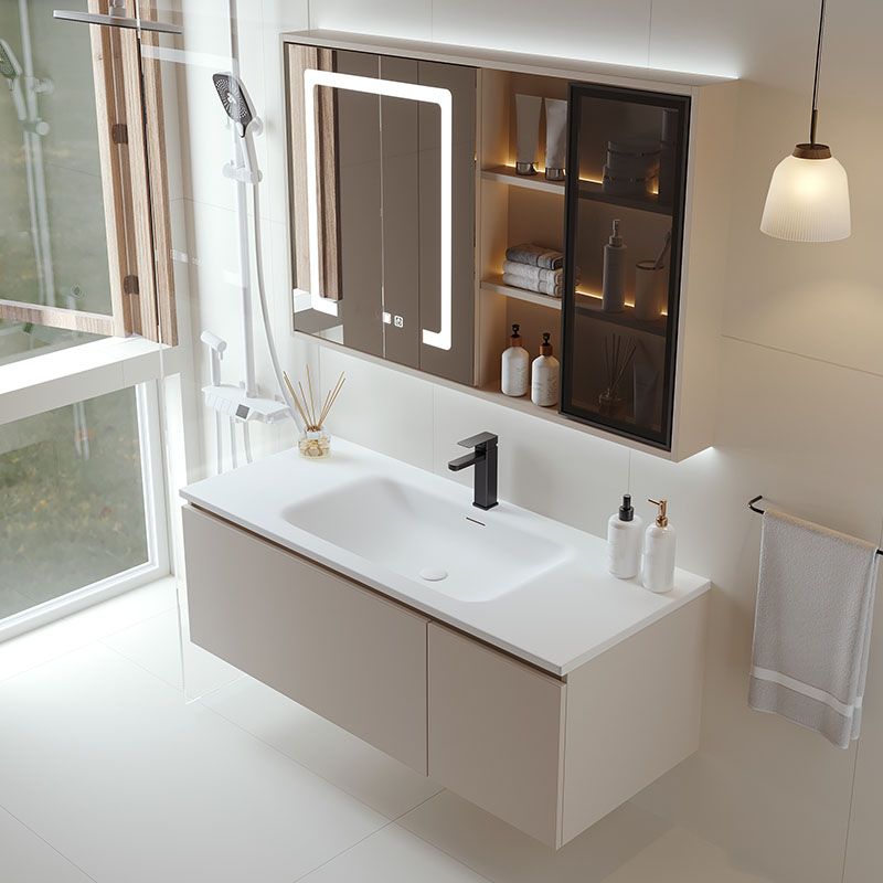 Glam Wood Frame Vanity White Single Sink Rectangular Wall-Mounted Vanity with Mirror Clearhalo 'Bathroom Remodel & Bathroom Fixtures' 'Bathroom Vanities' 'bathroom_vanities' 'Home Improvement' 'home_improvement' 'home_improvement_bathroom_vanities' 1200x1200_bbc295f0-532e-43f0-b976-81707c2847ac